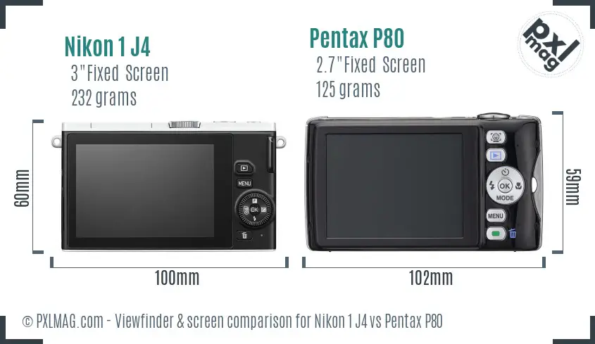 Nikon 1 J4 vs Pentax P80 Screen and Viewfinder comparison