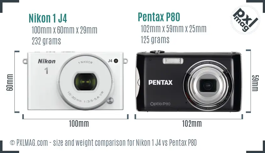 Nikon 1 J4 vs Pentax P80 size comparison