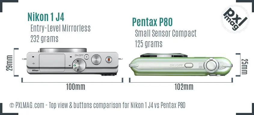 Nikon 1 J4 vs Pentax P80 top view buttons comparison