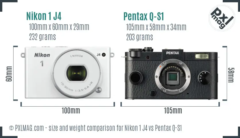 Nikon 1 J4 vs Pentax Q-S1 size comparison