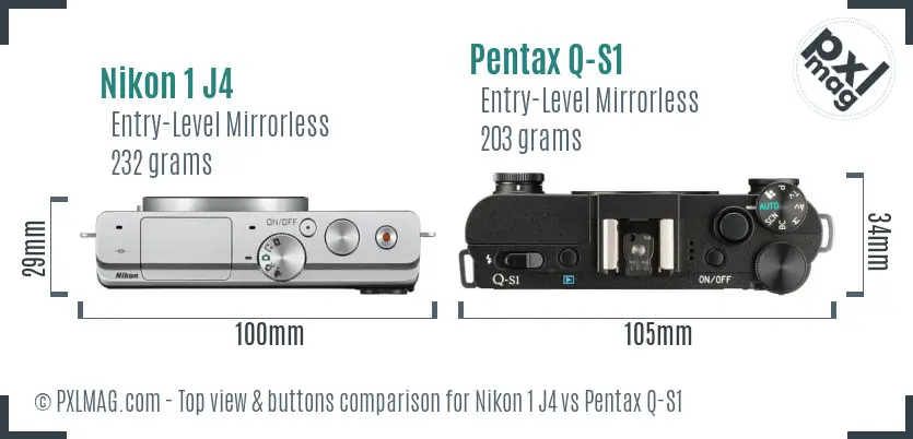 Nikon 1 J4 vs Pentax Q-S1 top view buttons comparison