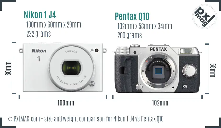 Nikon 1 J4 vs Pentax Q10 size comparison
