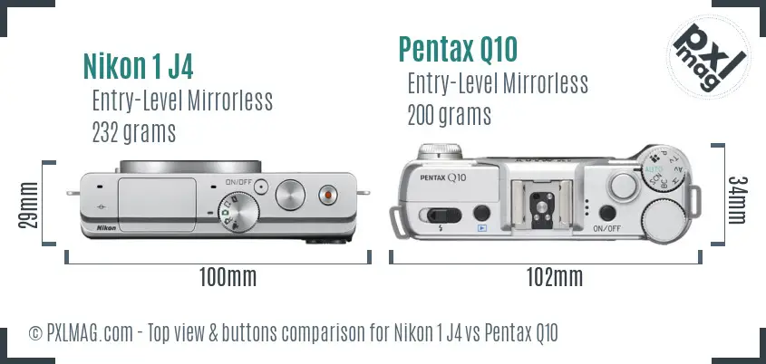 Nikon 1 J4 vs Pentax Q10 top view buttons comparison