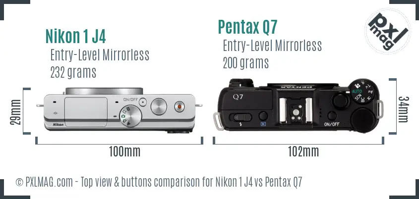 Nikon 1 J4 vs Pentax Q7 top view buttons comparison