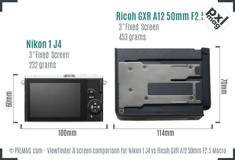 Nikon 1 J4 vs Ricoh GXR A12 50mm F2.5 Macro Screen and Viewfinder comparison