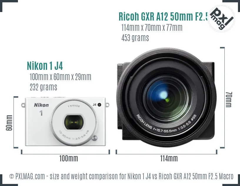 Nikon 1 J4 vs Ricoh GXR A12 50mm F2.5 Macro size comparison
