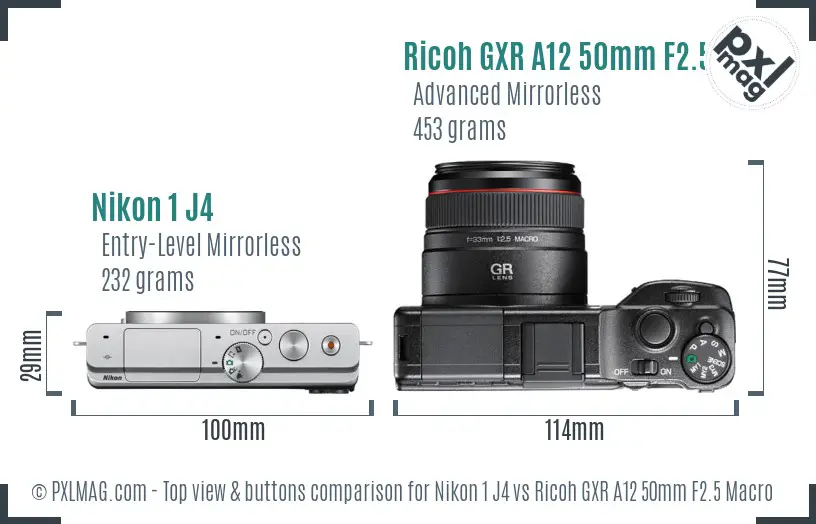 Nikon 1 J4 vs Ricoh GXR A12 50mm F2.5 Macro top view buttons comparison
