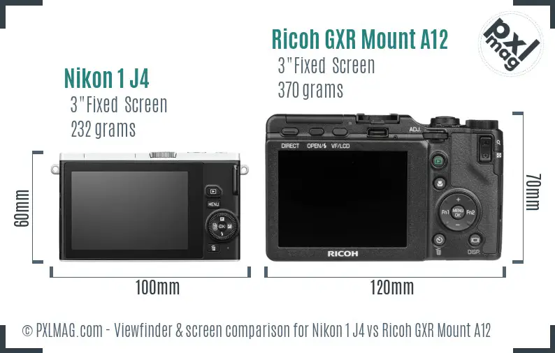Nikon 1 J4 vs Ricoh GXR Mount A12 Screen and Viewfinder comparison