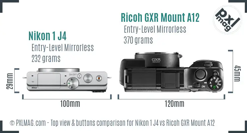 Nikon 1 J4 vs Ricoh GXR Mount A12 top view buttons comparison
