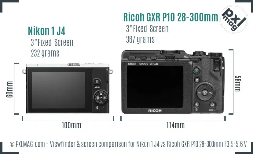 Nikon 1 J4 vs Ricoh GXR P10 28-300mm F3.5-5.6 VC Screen and Viewfinder comparison