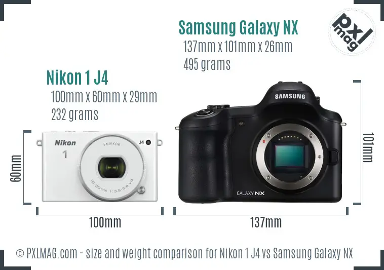 Nikon 1 J4 vs Samsung Galaxy NX size comparison