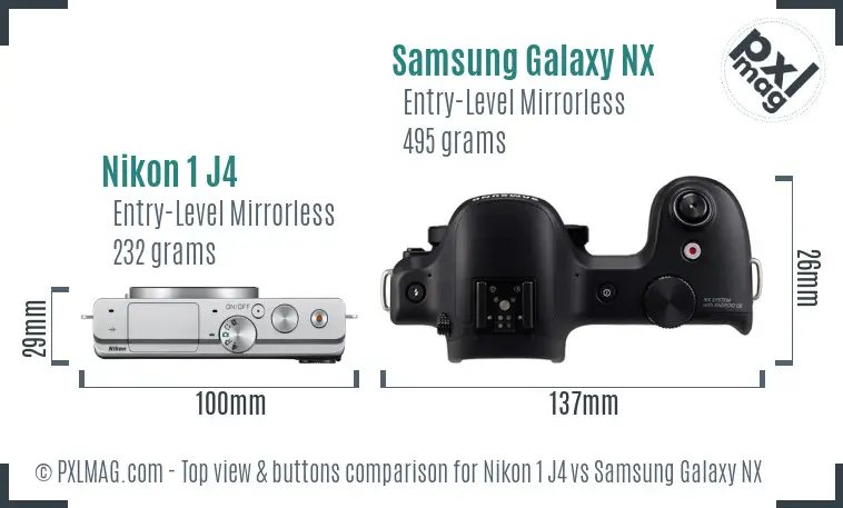 Nikon 1 J4 vs Samsung Galaxy NX top view buttons comparison