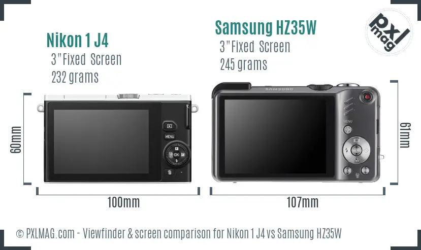 Nikon 1 J4 vs Samsung HZ35W Screen and Viewfinder comparison