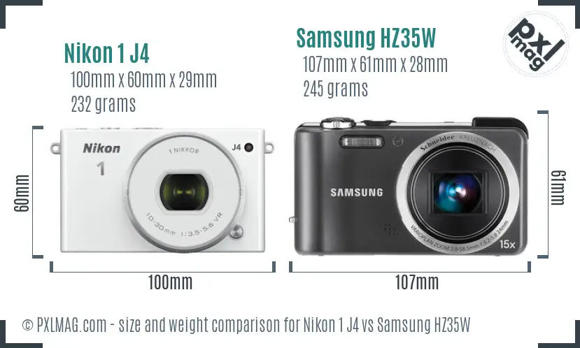 Nikon 1 J4 vs Samsung HZ35W size comparison