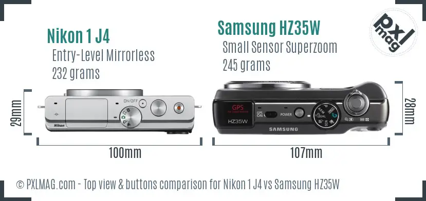 Nikon 1 J4 vs Samsung HZ35W top view buttons comparison