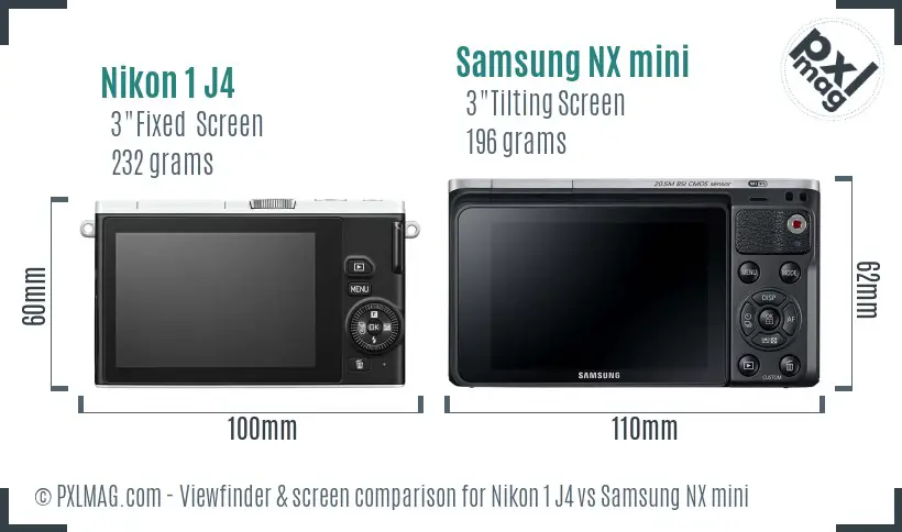 Nikon 1 J4 vs Samsung NX mini Screen and Viewfinder comparison