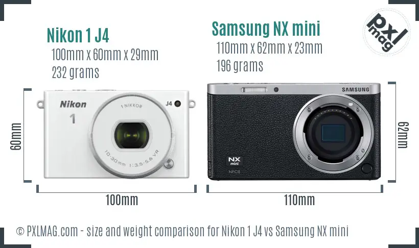 Nikon 1 J4 vs Samsung NX mini size comparison