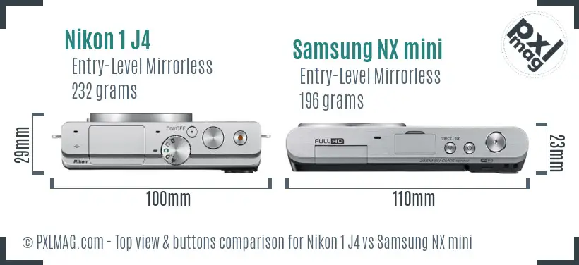 Nikon 1 J4 vs Samsung NX mini top view buttons comparison