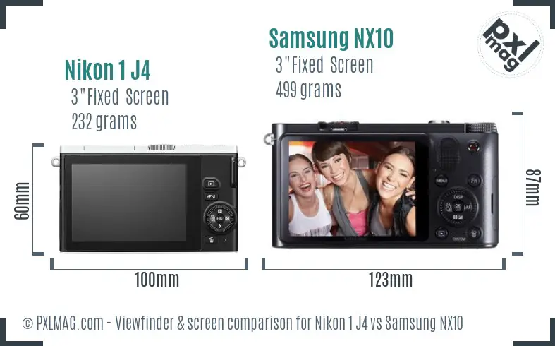 Nikon 1 J4 vs Samsung NX10 Screen and Viewfinder comparison