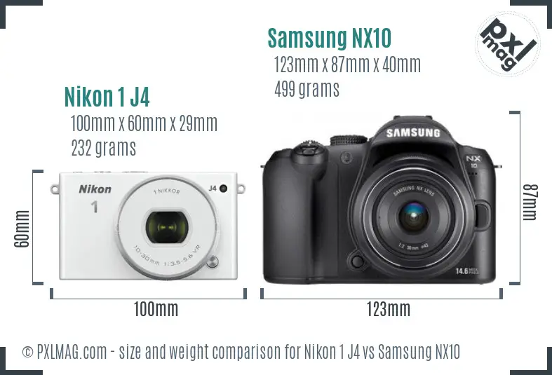 Nikon 1 J4 vs Samsung NX10 size comparison