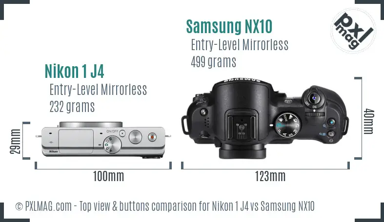 Nikon 1 J4 vs Samsung NX10 top view buttons comparison