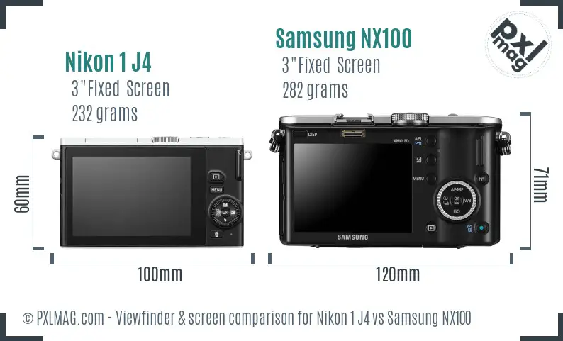 Nikon 1 J4 vs Samsung NX100 Screen and Viewfinder comparison