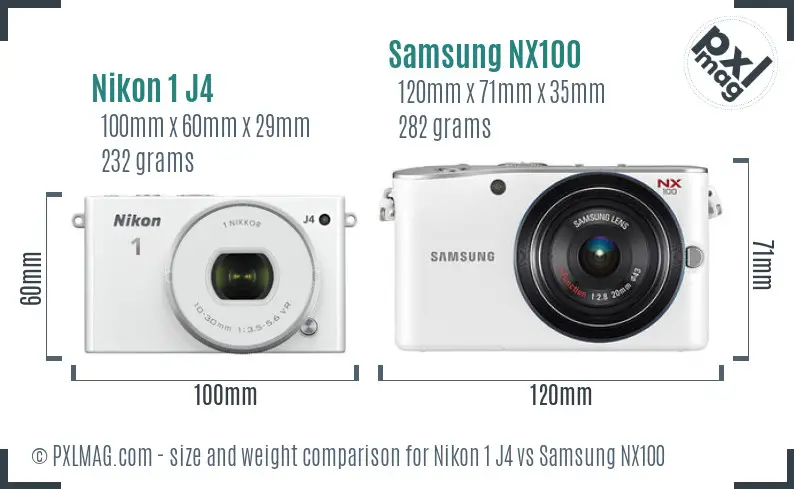 Nikon 1 J4 vs Samsung NX100 size comparison