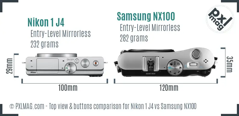 Nikon 1 J4 vs Samsung NX100 top view buttons comparison