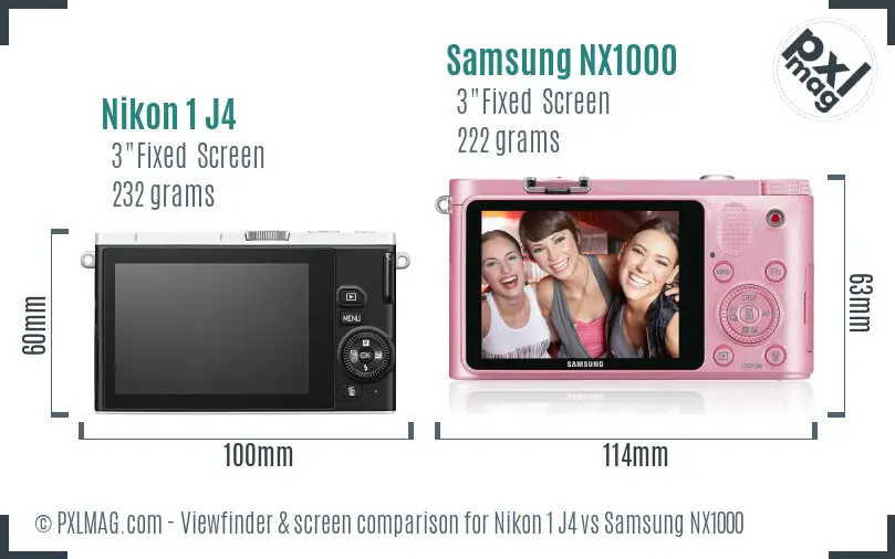 Nikon 1 J4 vs Samsung NX1000 Screen and Viewfinder comparison