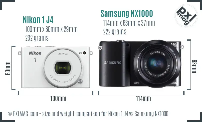 Nikon 1 J4 vs Samsung NX1000 size comparison