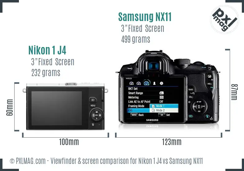 Nikon 1 J4 vs Samsung NX11 Screen and Viewfinder comparison