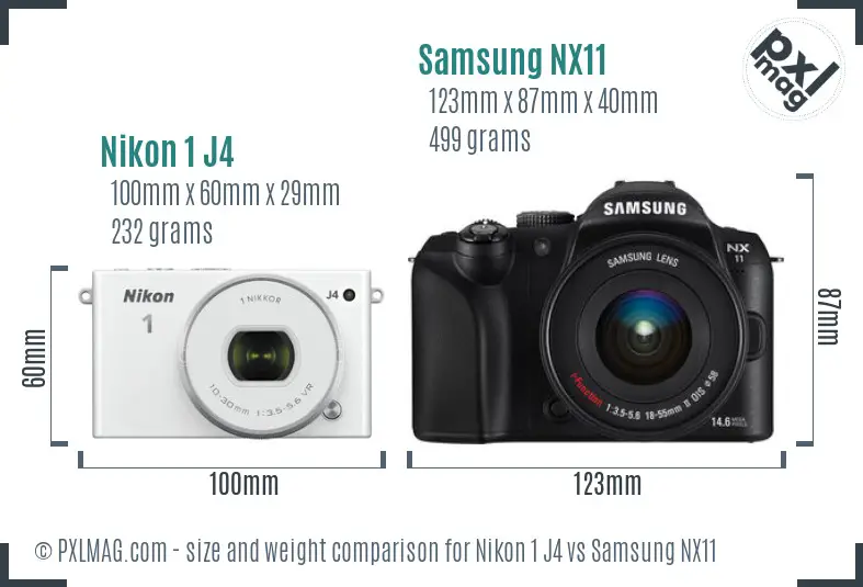 Nikon 1 J4 vs Samsung NX11 size comparison