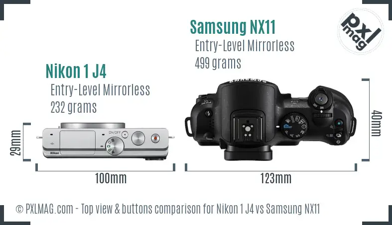 Nikon 1 J4 vs Samsung NX11 top view buttons comparison