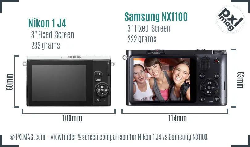 Nikon 1 J4 vs Samsung NX1100 Screen and Viewfinder comparison