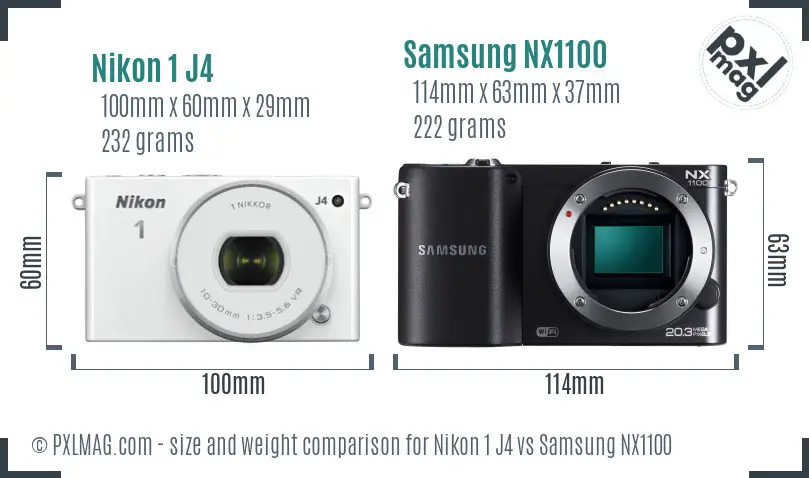 Nikon 1 J4 vs Samsung NX1100 size comparison