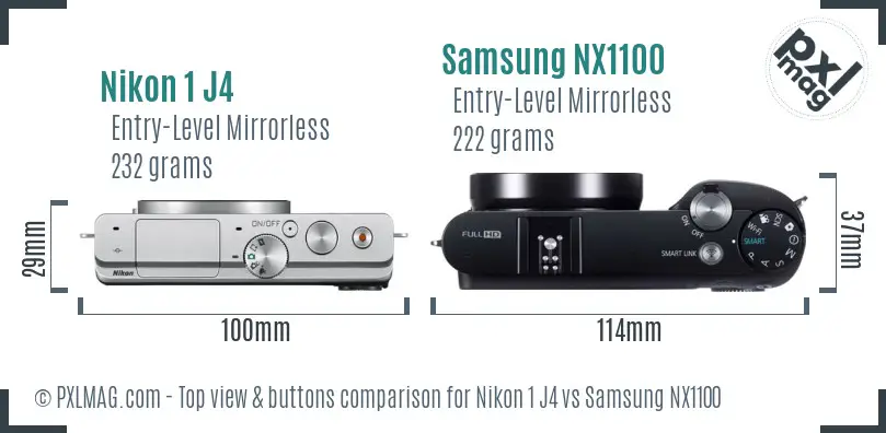 Nikon 1 J4 vs Samsung NX1100 top view buttons comparison