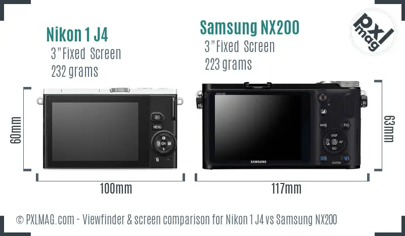 Nikon 1 J4 vs Samsung NX200 Screen and Viewfinder comparison