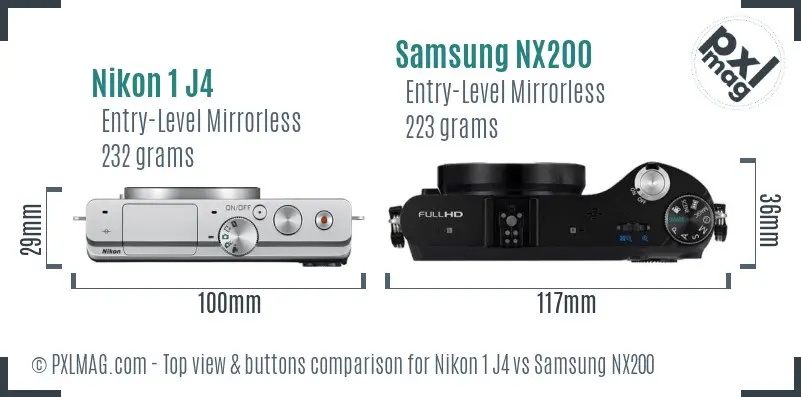 Nikon 1 J4 vs Samsung NX200 top view buttons comparison