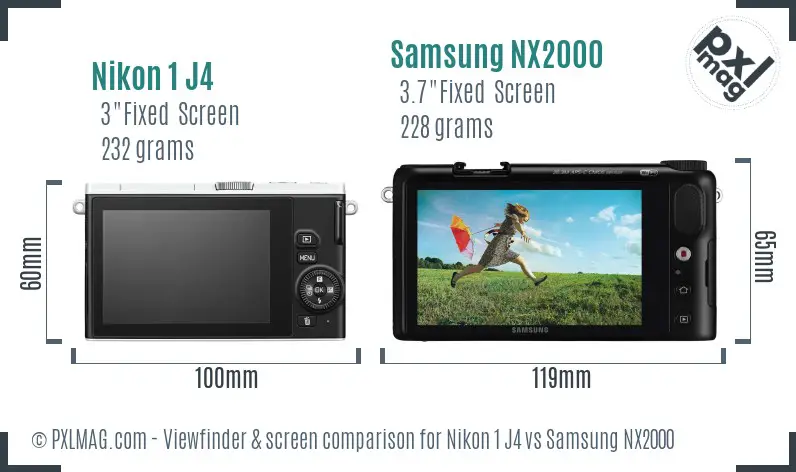 Nikon 1 J4 vs Samsung NX2000 Screen and Viewfinder comparison