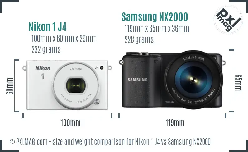 Nikon 1 J4 vs Samsung NX2000 size comparison