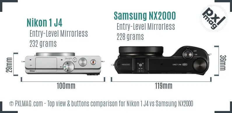 Nikon 1 J4 vs Samsung NX2000 top view buttons comparison