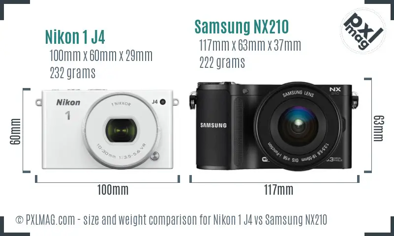 Nikon 1 J4 vs Samsung NX210 size comparison