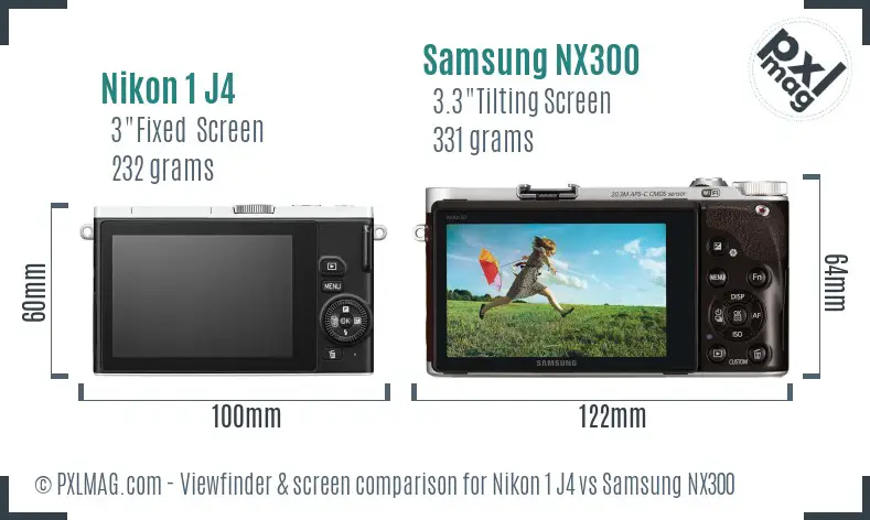 Nikon 1 J4 vs Samsung NX300 Screen and Viewfinder comparison