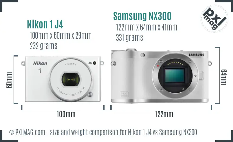 Nikon 1 J4 vs Samsung NX300 size comparison