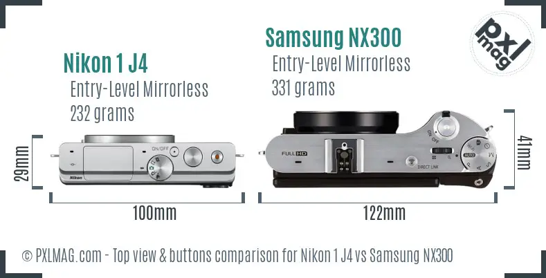Nikon 1 J4 vs Samsung NX300 top view buttons comparison