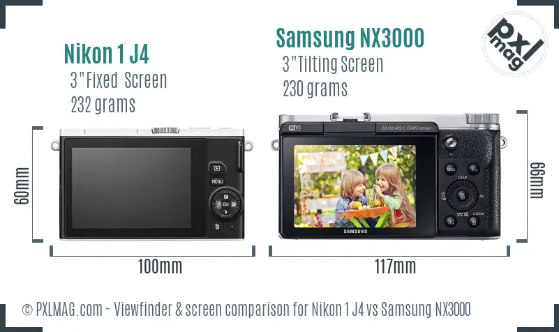 Nikon 1 J4 vs Samsung NX3000 Screen and Viewfinder comparison