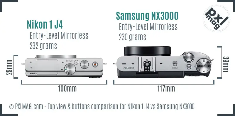 Nikon 1 J4 vs Samsung NX3000 top view buttons comparison