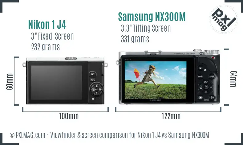 Nikon 1 J4 vs Samsung NX300M Screen and Viewfinder comparison