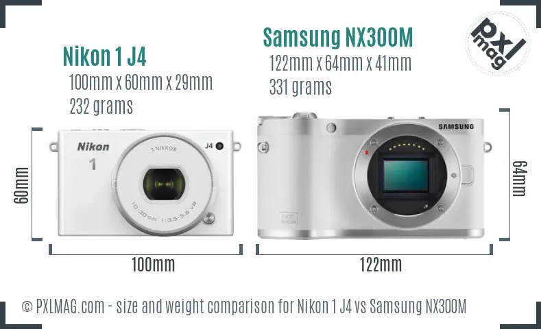 Nikon 1 J4 vs Samsung NX300M size comparison