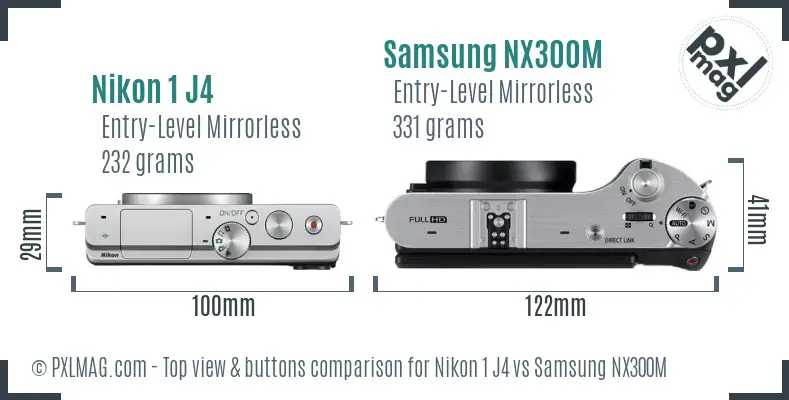 Nikon 1 J4 vs Samsung NX300M top view buttons comparison